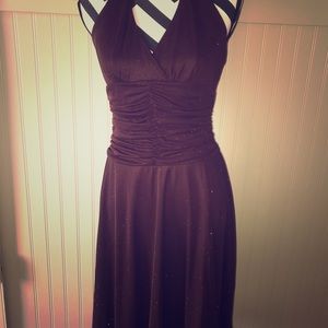 L brown, knee-length, sparkling dress